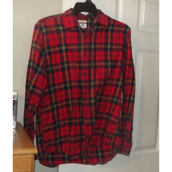 OLD NAVY Mens Classic Regular Fit Button Down Shirt Yellow Red Plaid Large - Picture 1 of 3